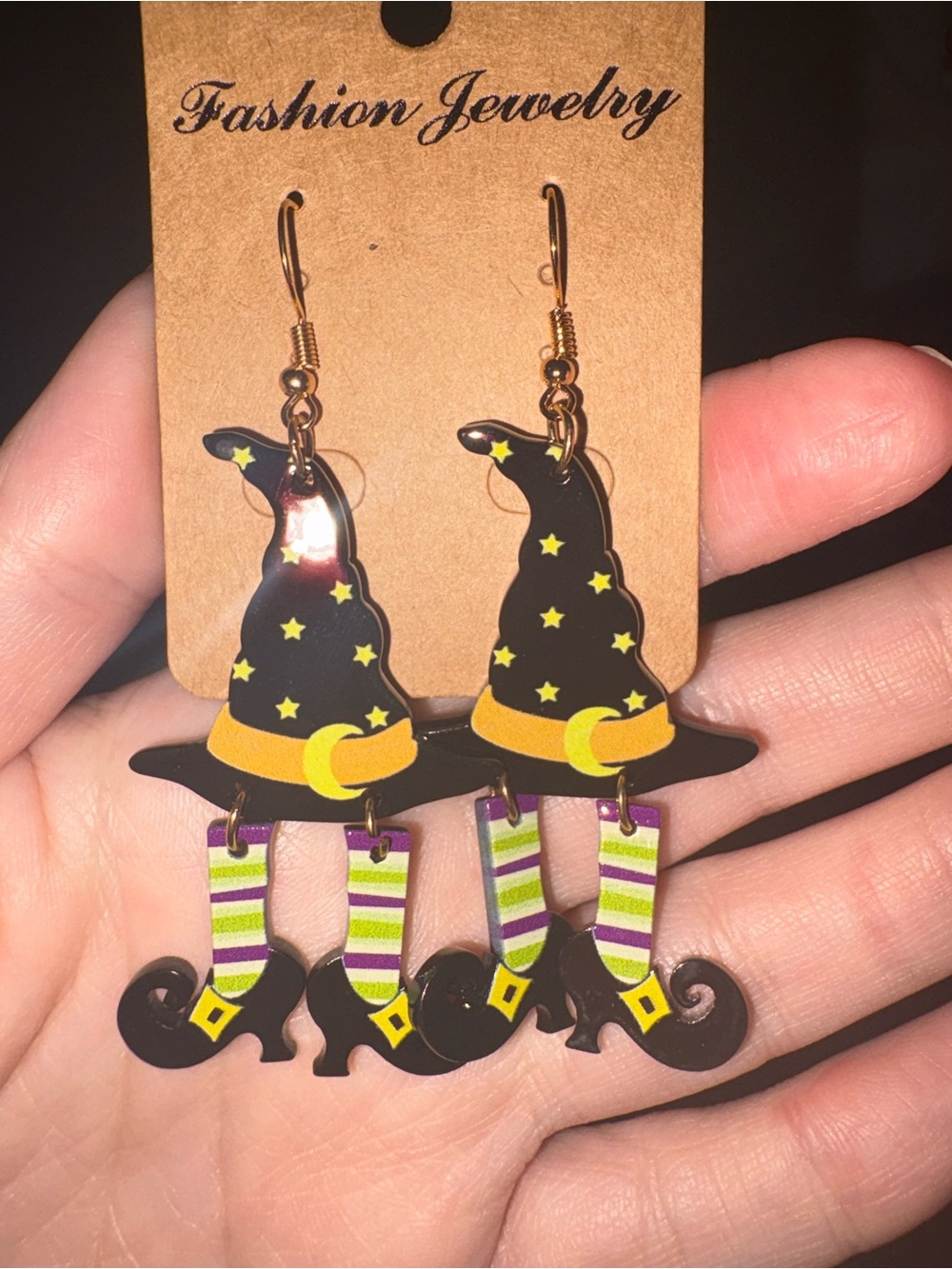 Fashion Jewelry Black, Yellow, Purple & Green Witch Hat Dangle Earrings for Kids